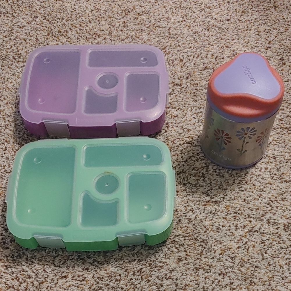 Purple and Green Bento Boxes with Thermos